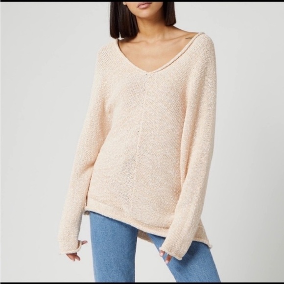 Free People Chamoix Bright Lights Peach Long Sleeve Knit Oversized Sweater, S - Picture 1 of 8